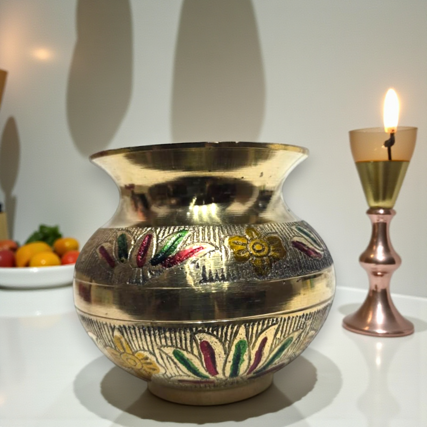 Pure Brass Pooja Lota | Handcrafted Engraved Kalash for Daily Puja