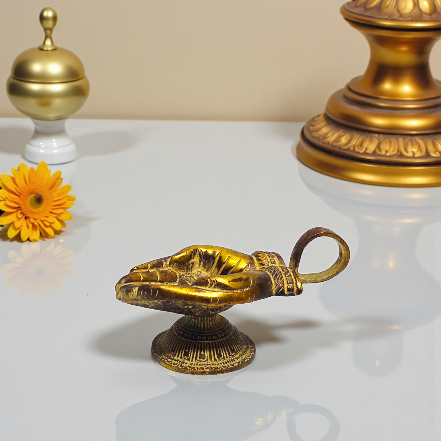 Handcrafted Pure Brass Diya | Decorative Brass Deepak for Puja, Temple & Home Decor | Traditional Indian Oil Lamp