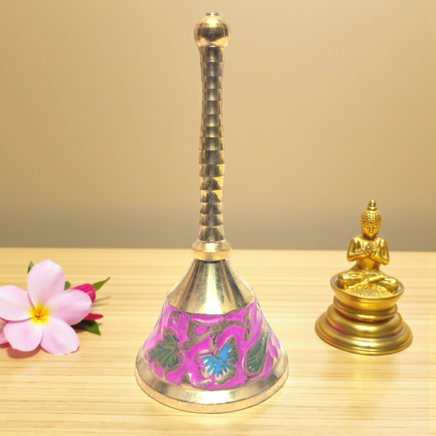 Pure Brass Pooja Bell | Handcrafted Temple Ghanti with Floral Engraving