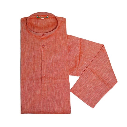 Men’s Handwoven Khadi Linen Kurta – Pure Cotton Comfort in Terracotta Red