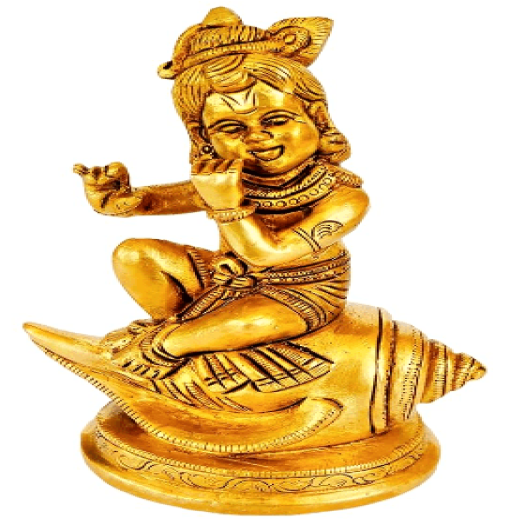 Brass Child Krishna Statue  (sitting on a conch)