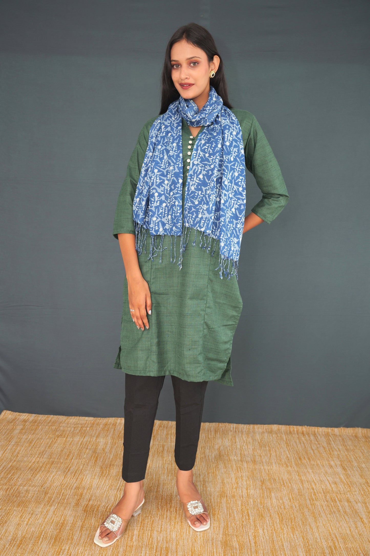 Indigo Blue Khadi Silk Stole – Pure Handwoven Dupatta