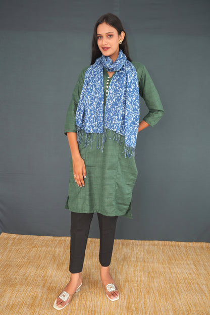 Indigo Blue Khadi Silk Stole – Pure Handwoven Dupatta