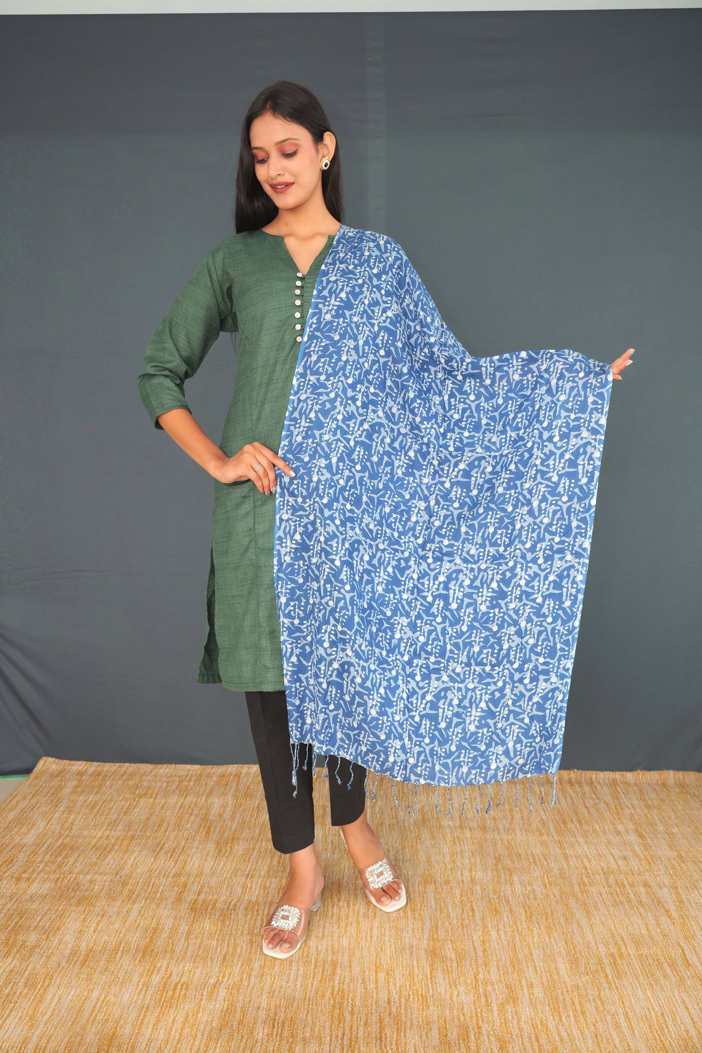 Indigo Blue Khadi Silk Stole – Pure Handwoven Dupatta