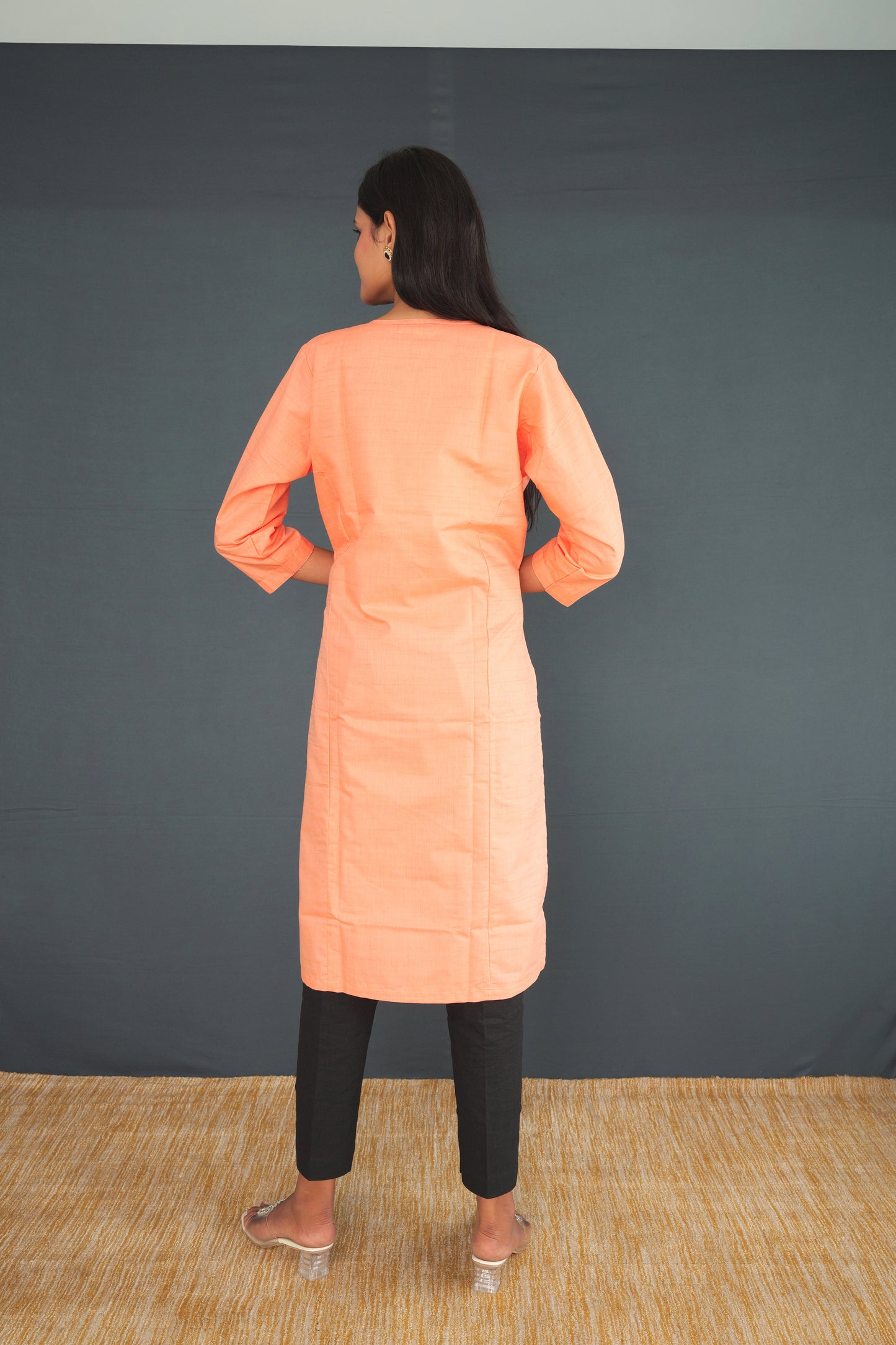 Peach Handwoven Khadi Silk Kurti for Women | Elegant Straight Fit Ethnic Wear | Pure Khadi Silk Fabric