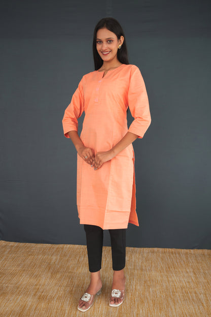 Peach Handwoven Khadi Silk Kurti for Women | Elegant Straight Fit Ethnic Wear | Pure Khadi Silk Fabric