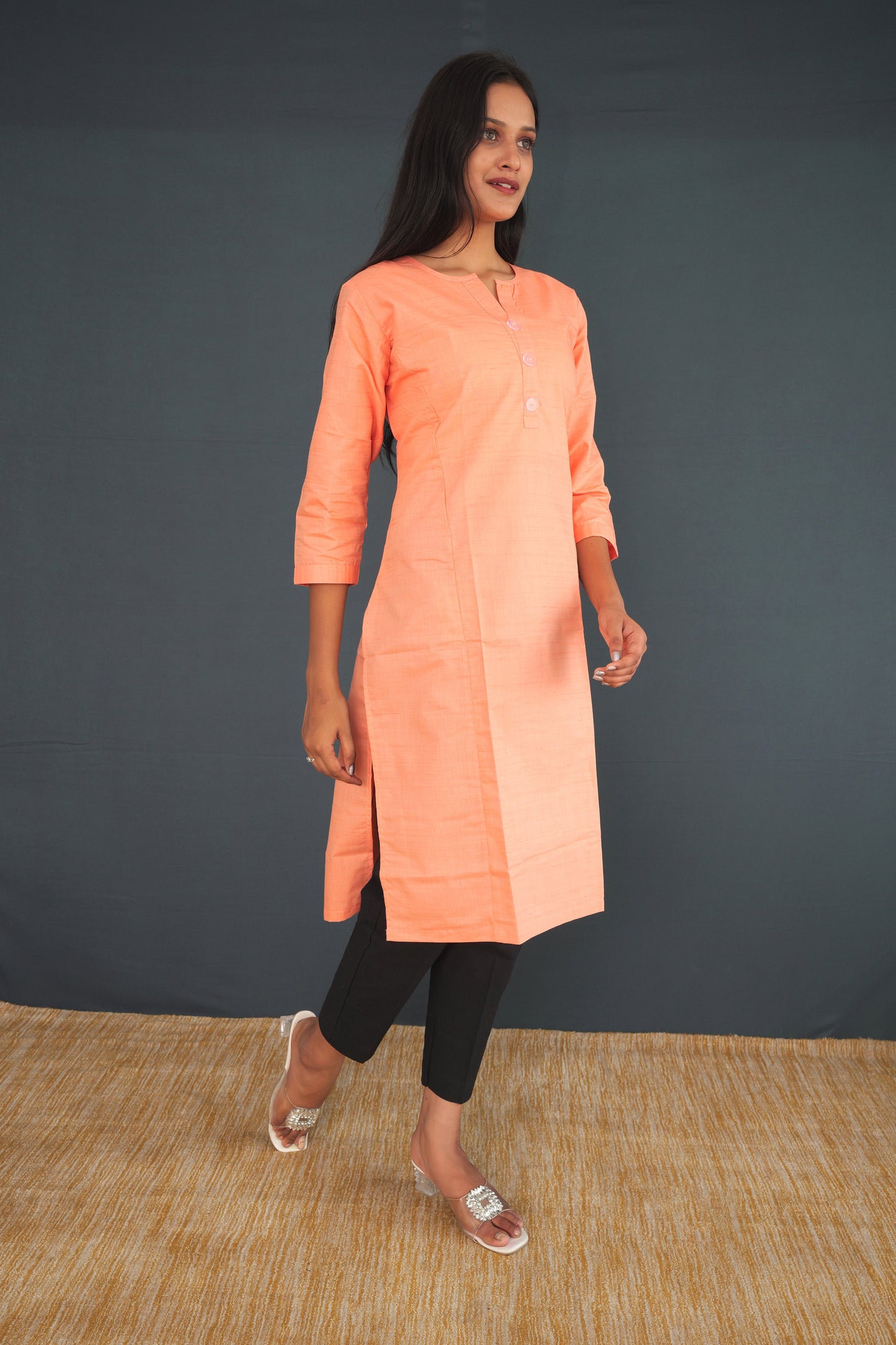 Peach Handwoven Khadi Silk Kurti for Women | Elegant Straight Fit Ethnic Wear | Pure Khadi Silk Fabric