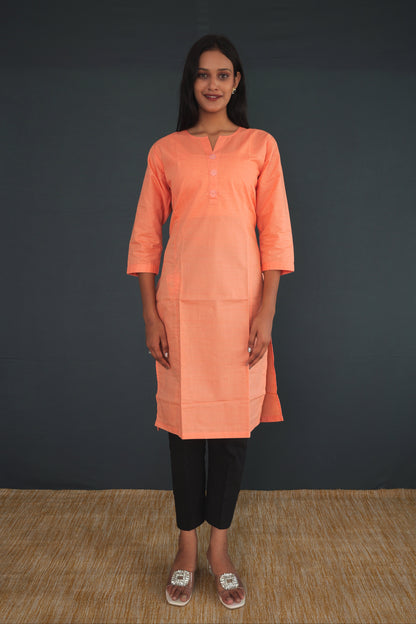 Peach Handwoven Khadi Silk Kurti for Women | Elegant Straight Fit Ethnic Wear | Pure Khadi Silk Fabric
