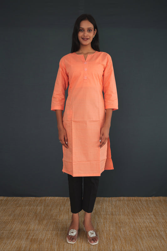 Peach Handwoven Khadi Silk Kurti for Women | Elegant Straight Fit Ethnic Wear | Pure Khadi Silk Fabric