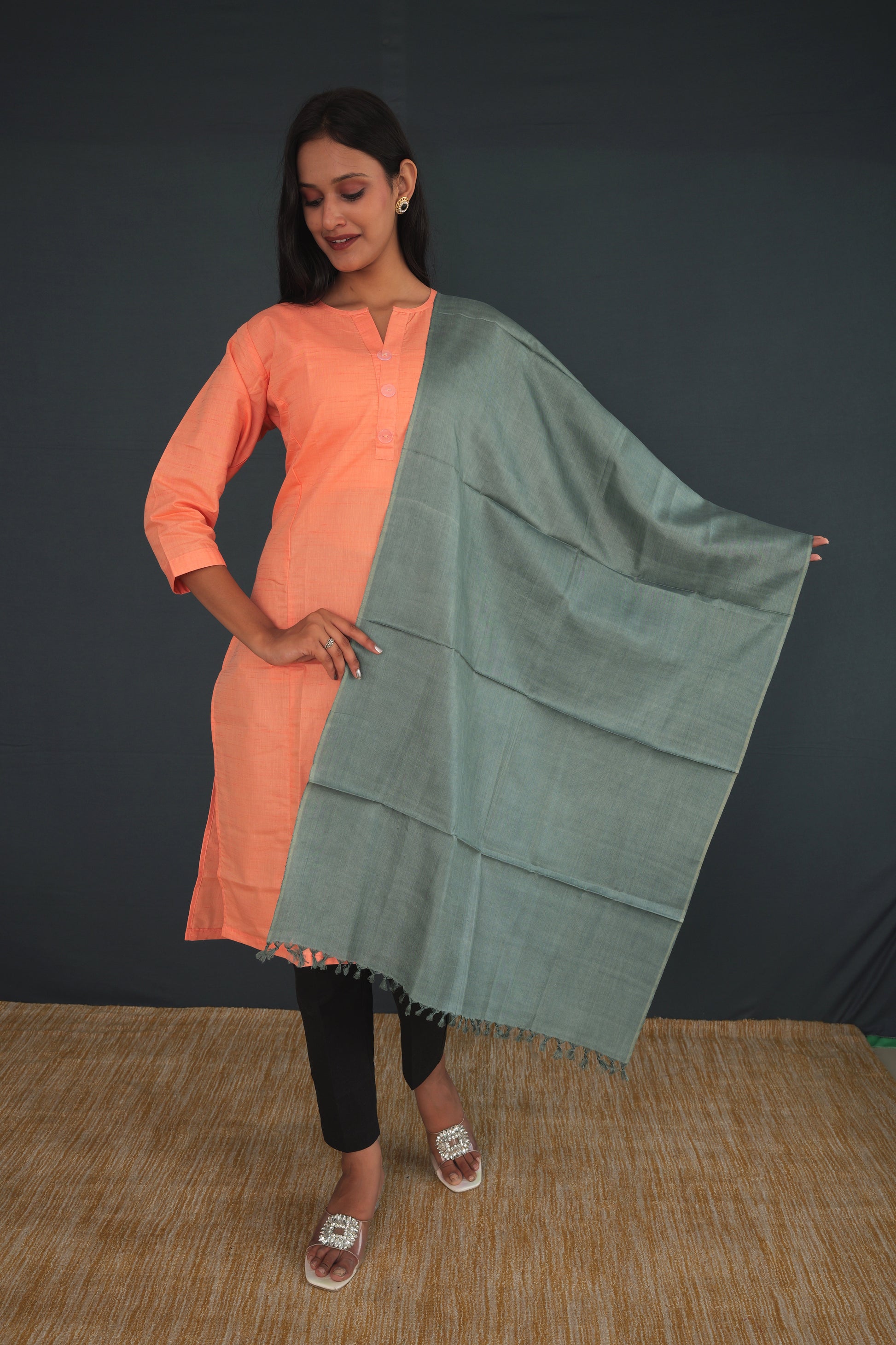 Handwoven True Khadi Silk Stole – Sage Green | Pure Handloom Dupatta for Women