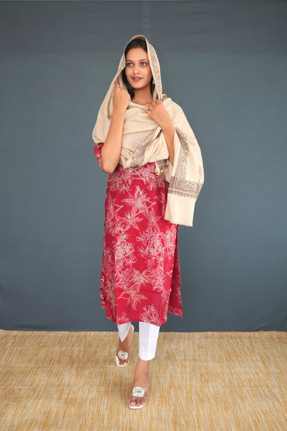 Handwoven Beige Khadi Silk Stole | Pure Handloom Dupatta with Traditional Border