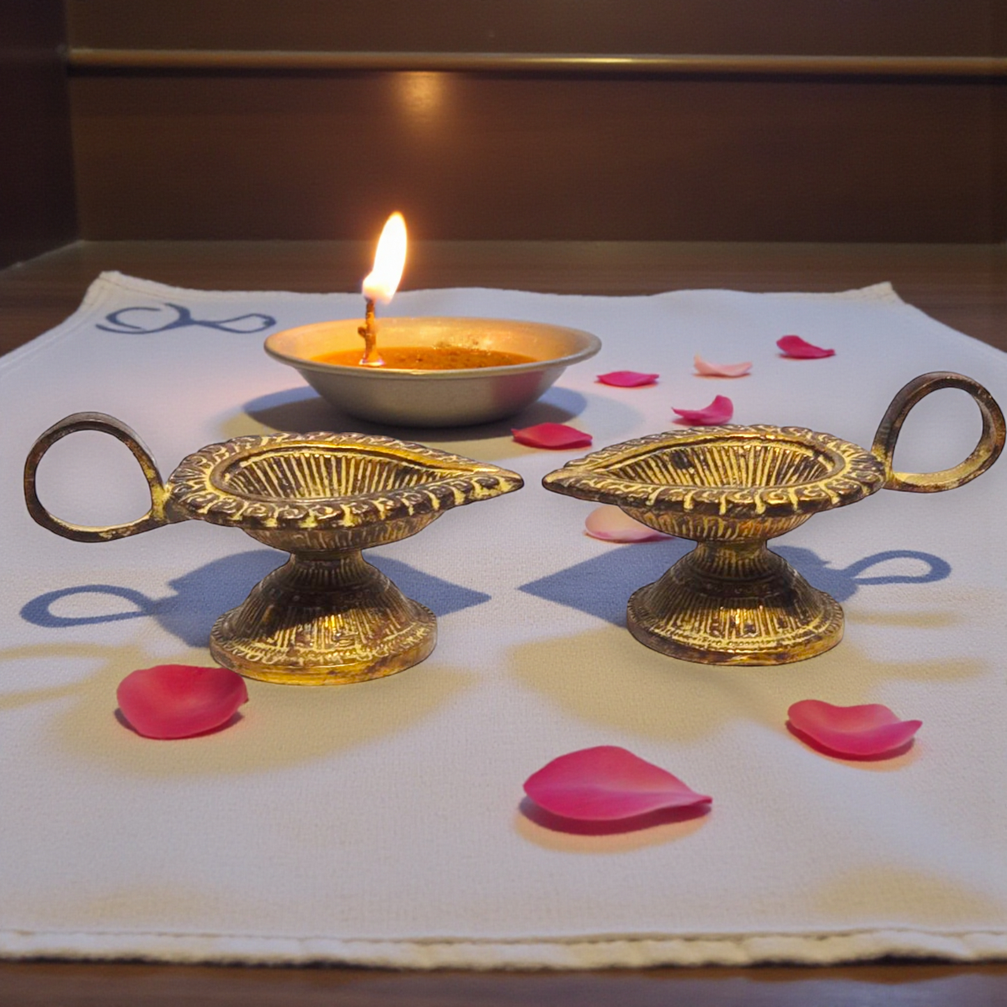 Pure Brass Diya | Traditional Handcrafted Oil Lamp for Daily Puja | Antique Finish