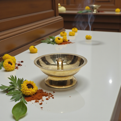 Pure Brass Diya | Small Traditional Oil Lamp for Daily Puja | Handcrafted Brass Deepak