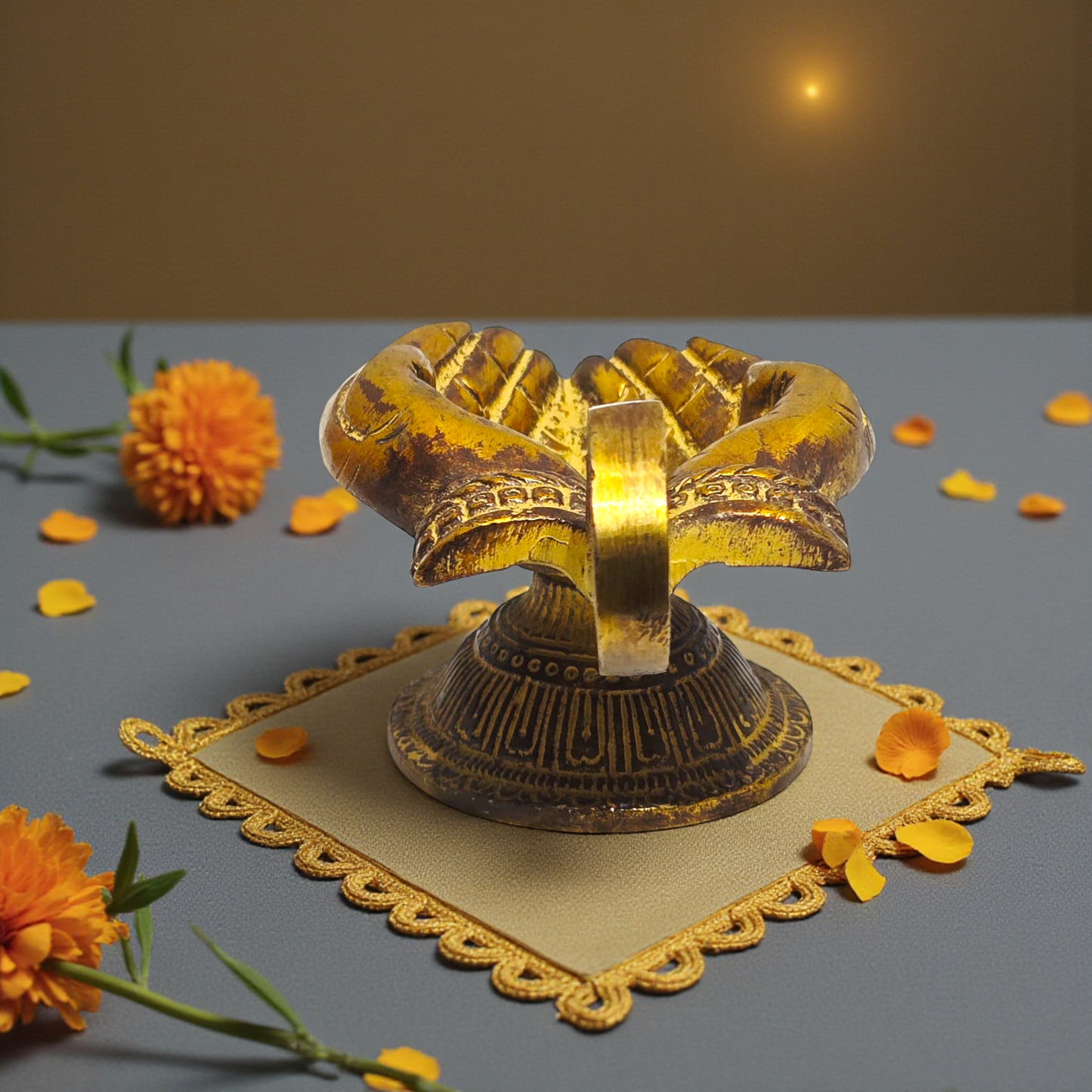 Handcrafted Pure Brass Diya | Decorative Brass Deepak for Puja, Temple & Home Decor | Traditional Indian Oil Lamp