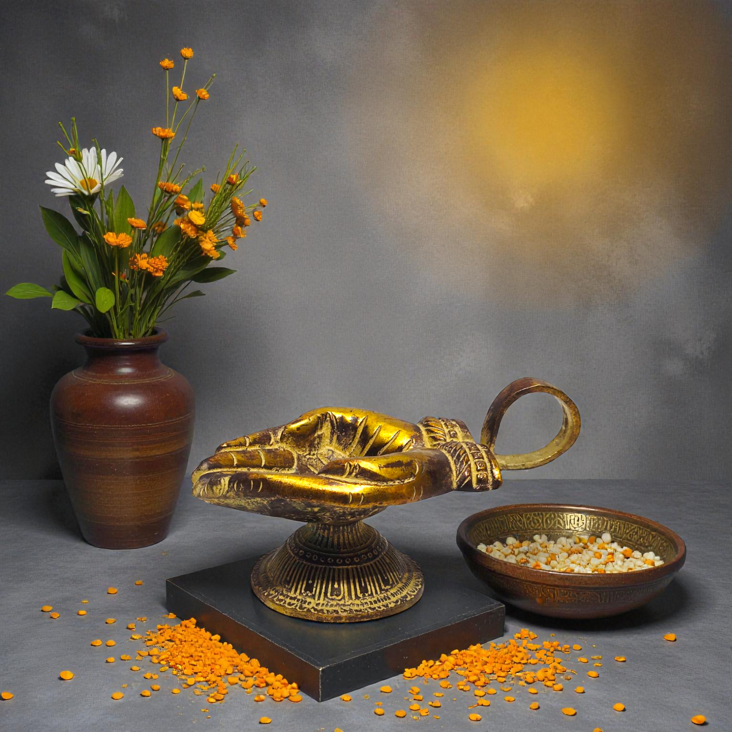 Handcrafted Pure Brass Diya | Decorative Brass Deepak for Puja, Temple & Home Decor | Traditional Indian Oil Lamp