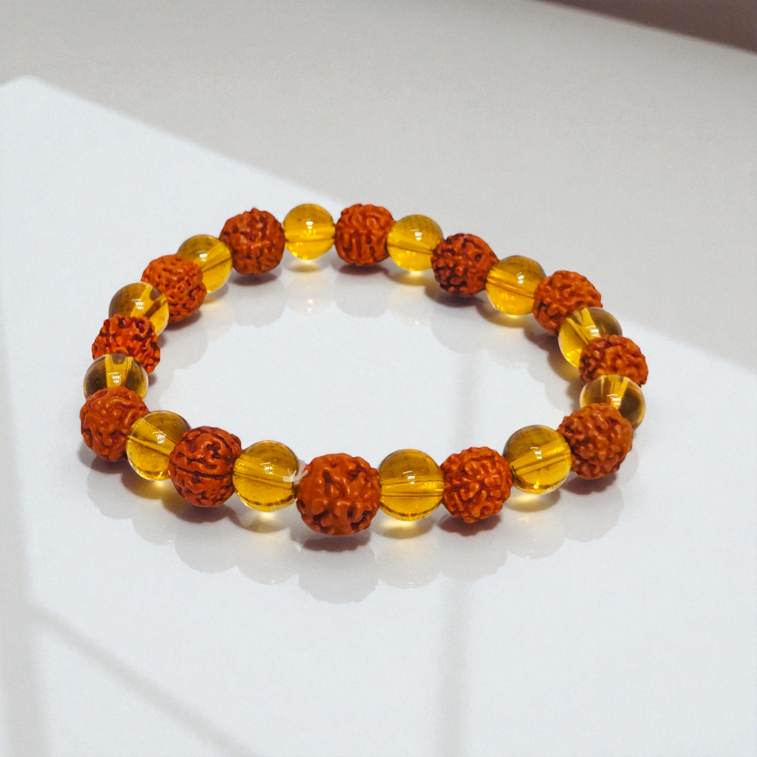 Rudraksh and Stone Bracelet | Natural Rudraksha with Yellow Crystal